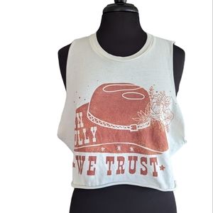 In Dolly We Trust Large Bella Canvas Custom Cut Tank Top Western Coastal Cowgirl